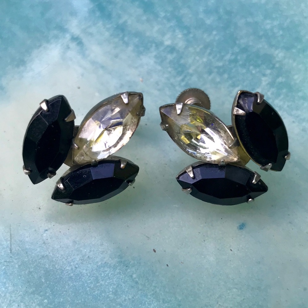 Vintage Rhinestone Earrings Screw Back Clip On